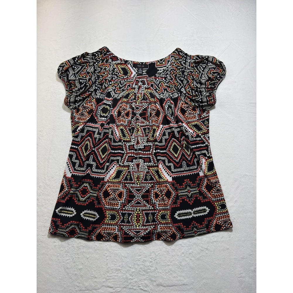 Style&co Shirt Womens XL Multicolor Geometric Puff Sleeve Scoop Neck Stretch